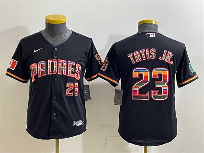 Youth San Diego Padres #23 Fernando Tatis Jr. Black Mexico Cool Base Stitched Jersey